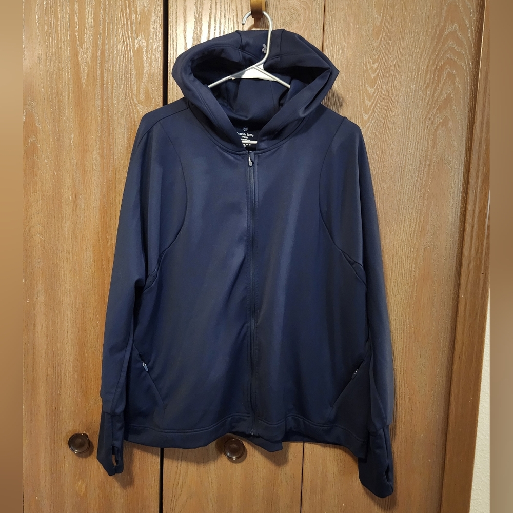 Sweaty Betty Full Zip Hoodie Navy Blue Poly Spandex Ventilation Women's Sz XXL